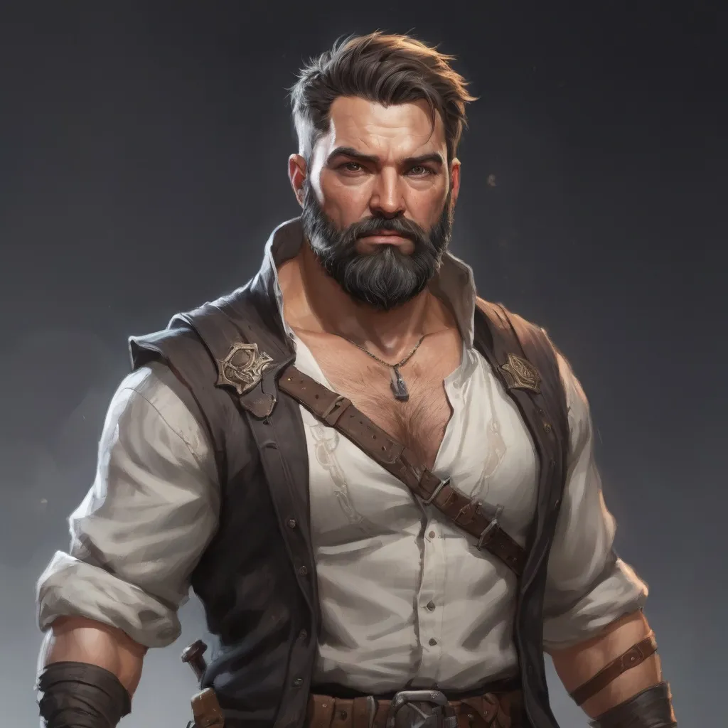 Prompt: (torso) Male stocky large fat beefy 37-year old enchanter with short-cut hair and beard, open shirt hairy chest, in combat casting a magic-ray out of hands in a windy path, pathfinder, d&d setting, in a realistic high quality digital art style, enhanced shadow quality, colorful