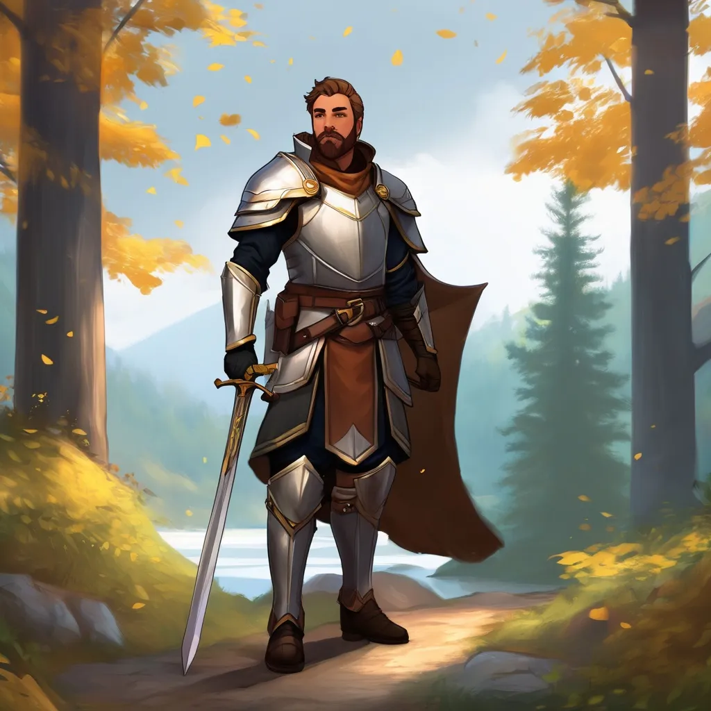 Prompt: (Full body) male paladin with short hair and beard, outside of a forest, pathfinder, d&d setting, in a realistic digital art style