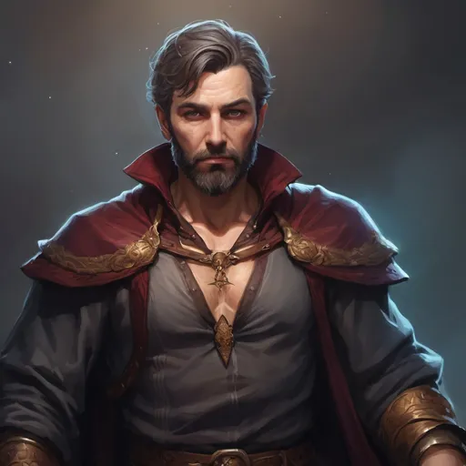 Prompt: (torso) Male stocky large mature belgian sorcerer with short-cut hair and beard, exploring a dark astral dimention, pathfinder, d&d setting, in a realistic high quality digital art style, enhanced shadow quality, colorful