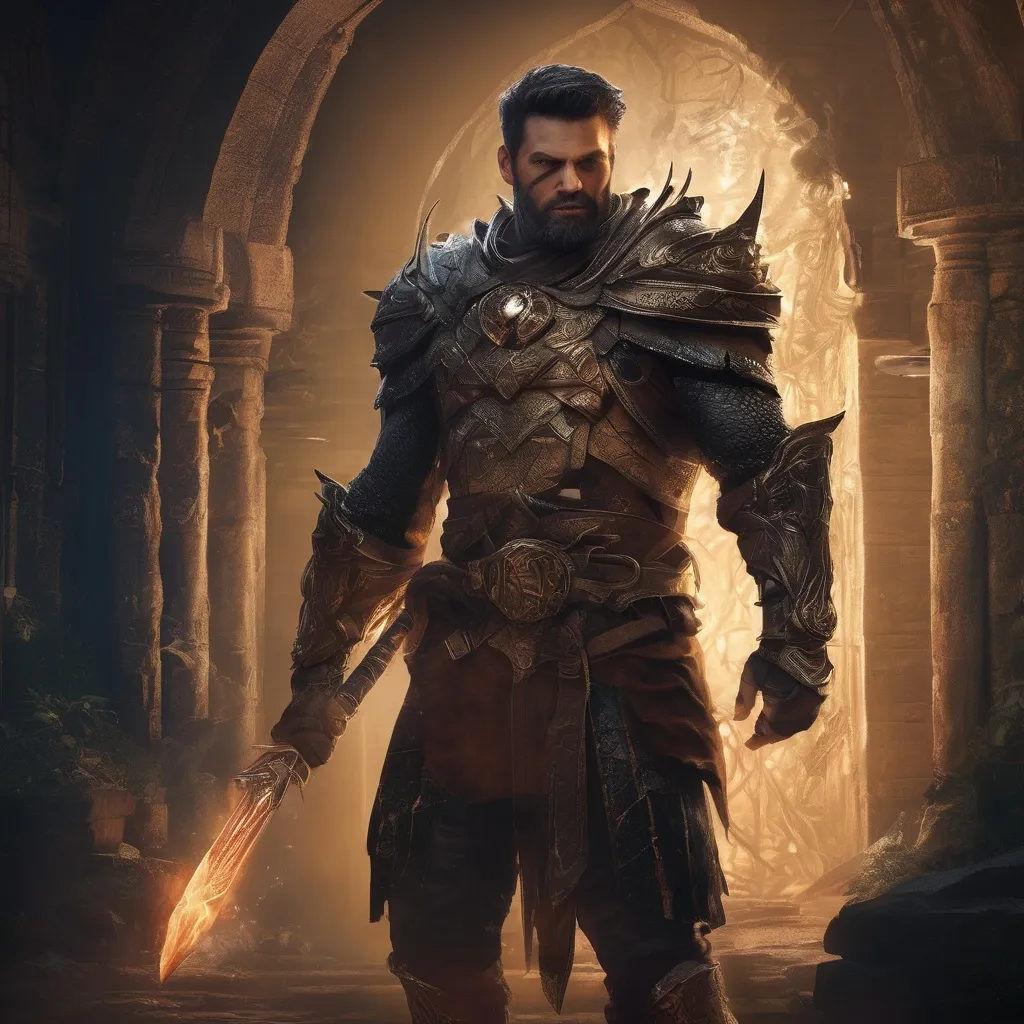 Prompt: (Full body) male handsome large muscular magical battle mage with short hair and beard, outside of a dungeon by a forest at night, pathfinder, d&d setting, in a realistic high quality digital art style