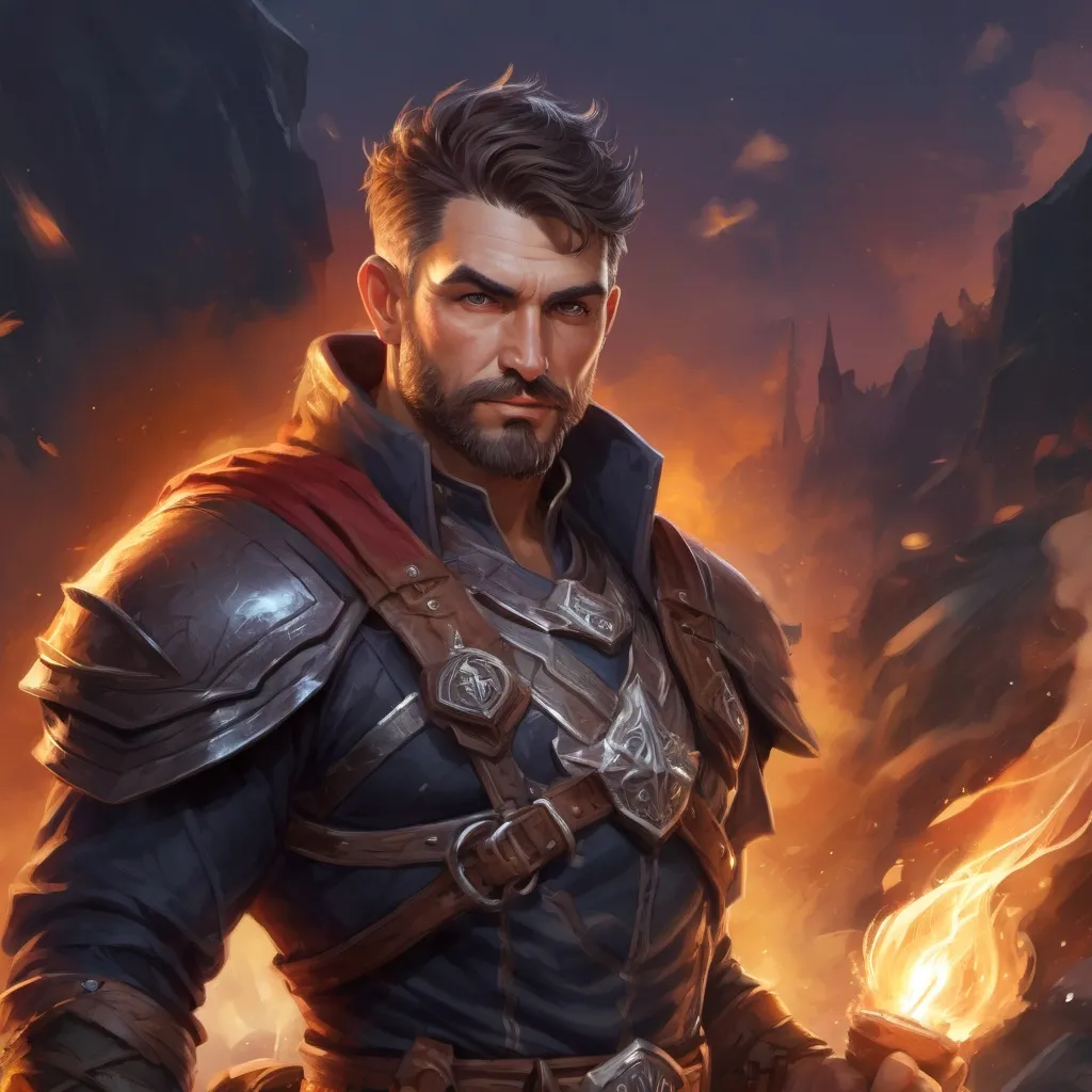Prompt: Male stocky mature muscular battlemage with short-cut hair and beard, hairy chest, on a battlefield at night, in combat, Casting a spell, pathfinder, d&d setting, in a realistic high quality digital art style, enhanced shadow quality, colorful