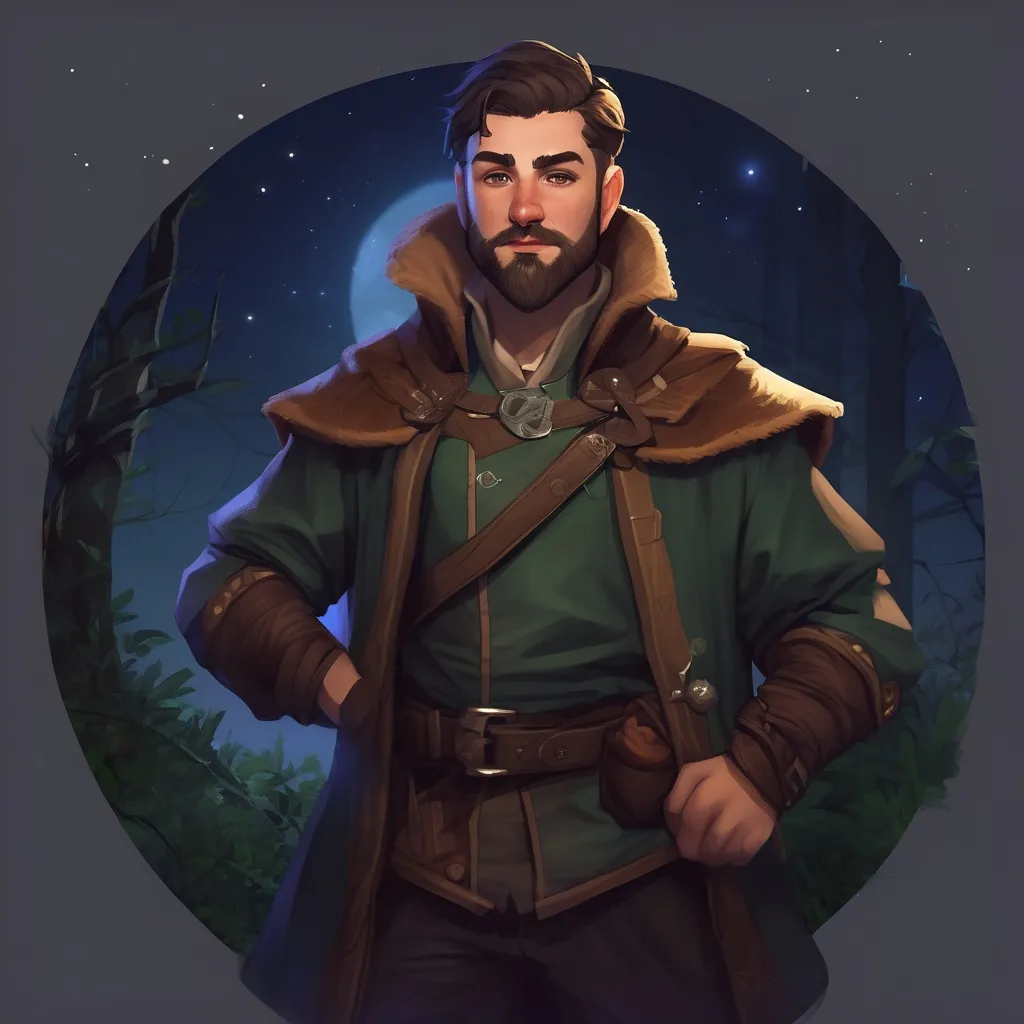 Prompt: (Full body) male magical stocky noble with short hair and beard, in nature at night, pathfinder, d&d setting, in a realistic digital art style