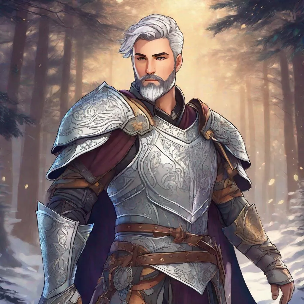 Prompt: (Full body) gay male magus with a short hair and beard, revealing armor, standing outside of a forest, fantasy setting, in a realistic detailed digital art style.