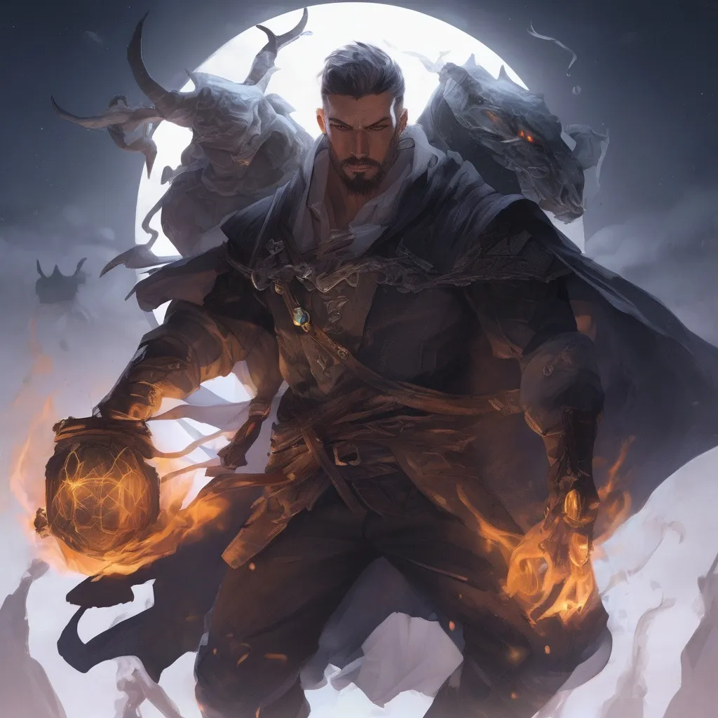 Prompt: (Full body) male muscular summoner with short hair and beard, in nature at night, casting a spell, pathfinder, d&d setting, in a realistic digital art style