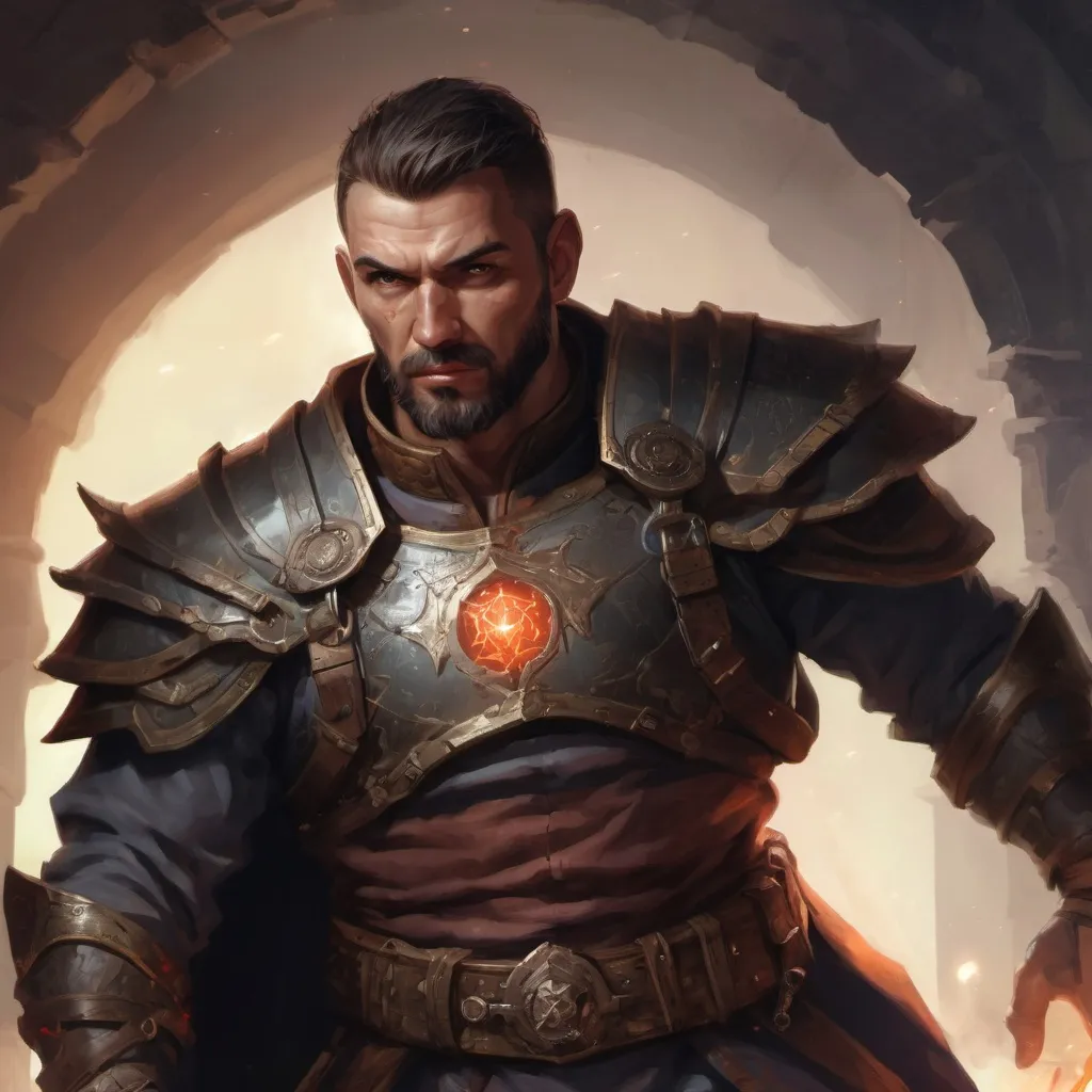 Prompt: Male stocky large mature albanian fighter with short-cut hair and beard, exploring a dark astral dungeon in combat, pathfinder, d&d setting, in a realistic high quality digital art style, enhanced shadow quality, colorful