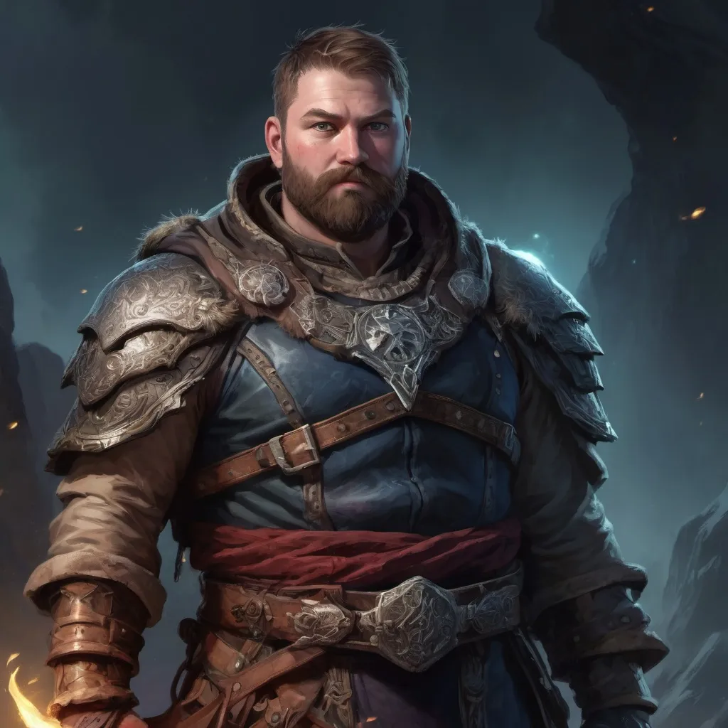 Prompt: Male stocky large fat Norwegian warrior with short-cut hair and beard, exploring a dark astral nature, pathfinder, d&d setting, in a realistic high quality digital art style, enhanced shadow quality, colorful