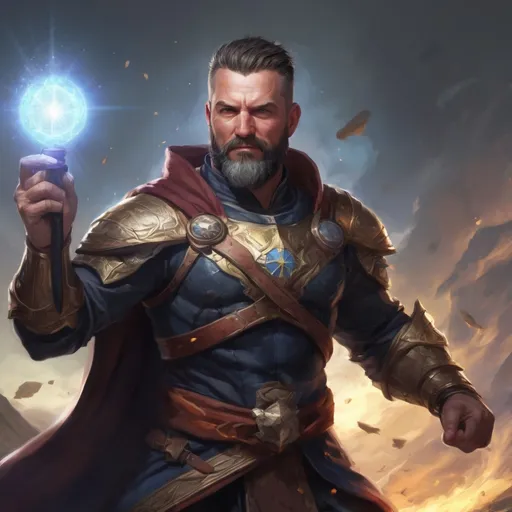 Prompt: (torso) Male stocky large 38-year old fit battle-druid with short-cut hair and beard, engaged in combat casting an astral star-spell in nature, pathfinder, d&d setting, enhanced shadow quality