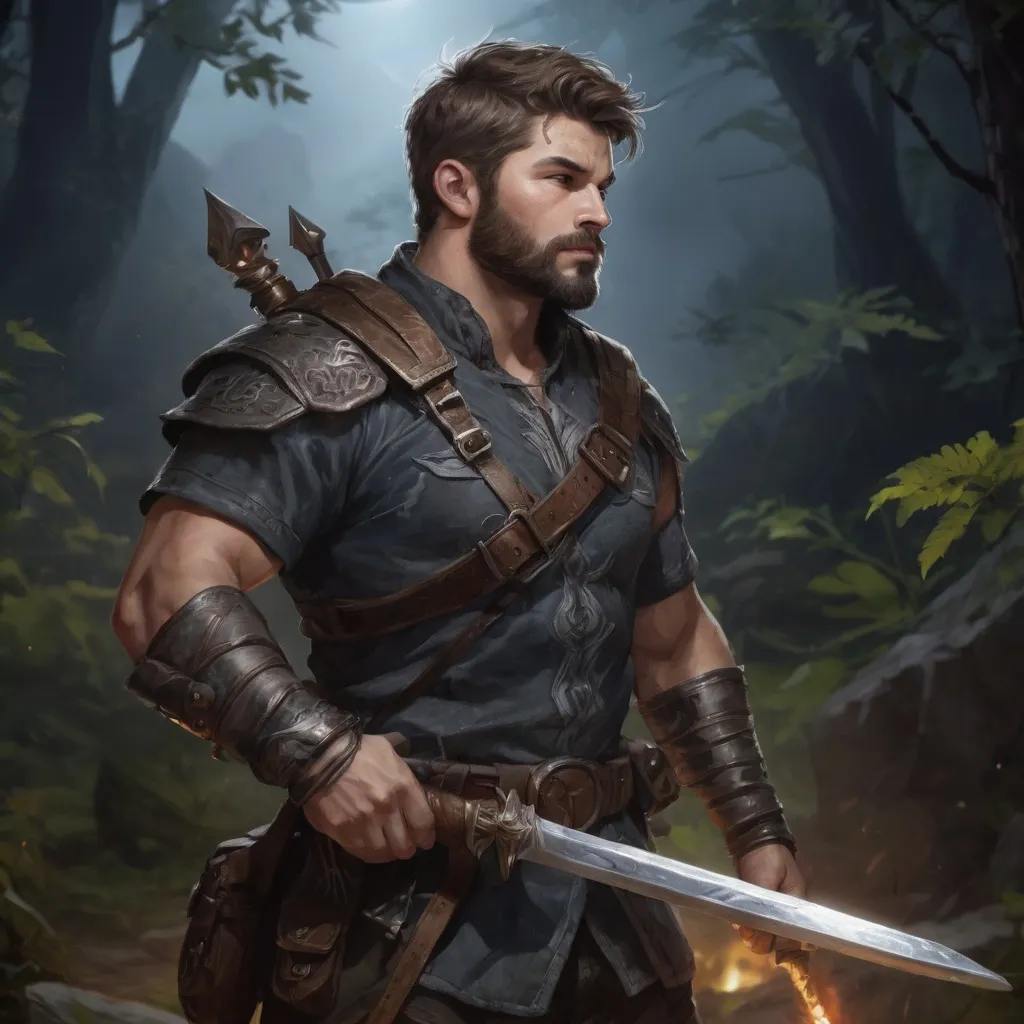 male stocky fat muscular ranger-fighter with short...