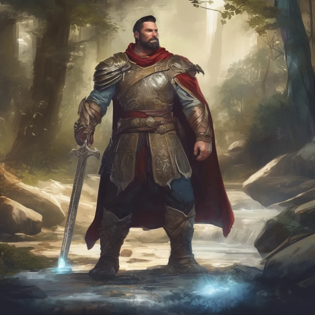 Prompt: (Full body) male handsome large muscular magical cleric with short hair and beard, outside of a cave by a forest at night, pathfinder, d&d setting, in a realistic high quality digital art style