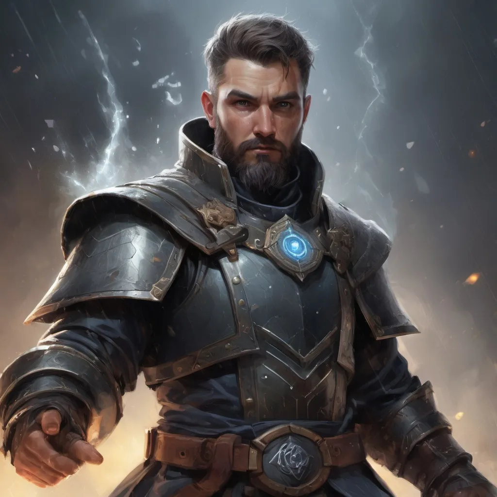 Prompt: Male stocky heavy-set large armoured cleric with short-cut hair and beard, casting a magical spell out of hands, on a battlefield in the rain, pathfinder, d&d setting, in a realistic high quality digital art style, enhanced shadow quality