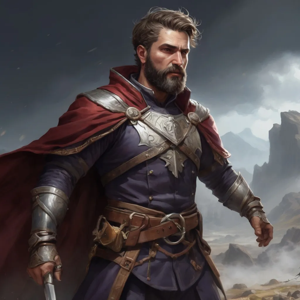 Prompt: Male stocky heavy-set italian royal magus with short-cut hair and beard, on a windy battlefield, pathfinder, d&d setting, in a realistic high quality digital art style, enhanced shadow quality