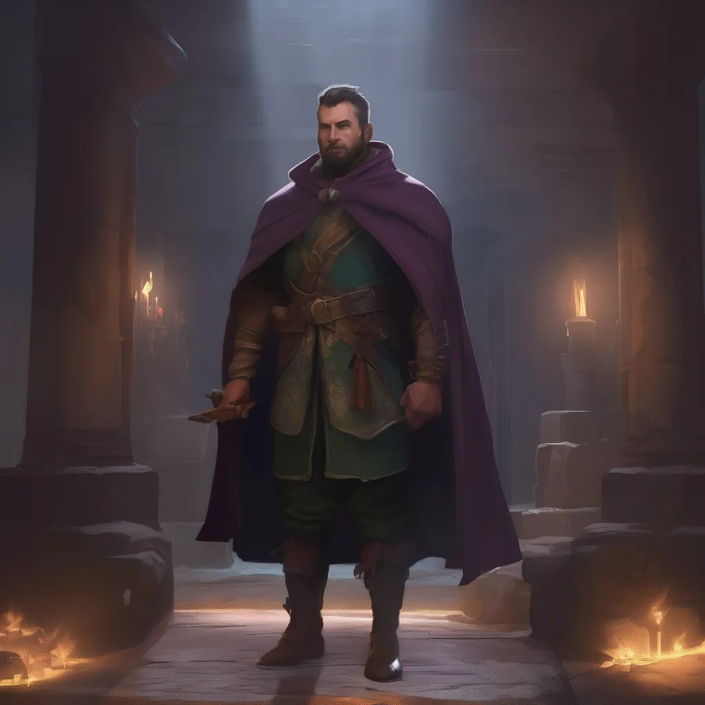 Prompt: (Full body) male stocky magical hunter with short-cut hair and beard, in a dark magic temple dungeon, cloak, pathfinder, d&d setting, in a realistic digital art style