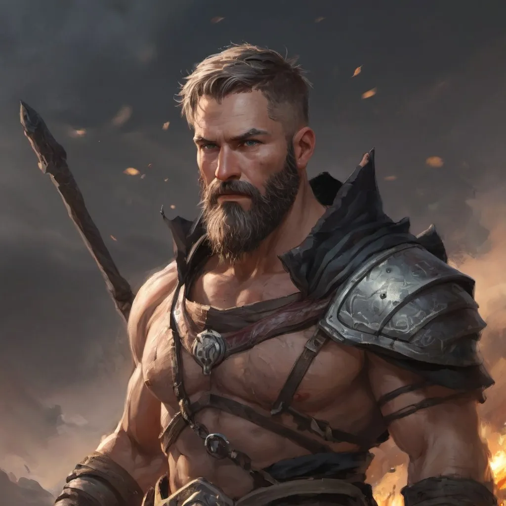 Prompt: (head and torso) Male heavy-set fit 30-year old hunky druid with short-cut hair and beard, holding magic-spell, in a windy battlefield, pathfinder, d&d setting, enhanced shadow quality