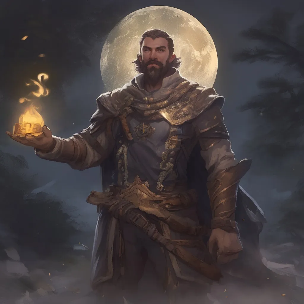 Prompt: (Full body) male muscular summoner with short hair and beard, in nature at night, pathfinder, d&d setting, in a realistic digital art style