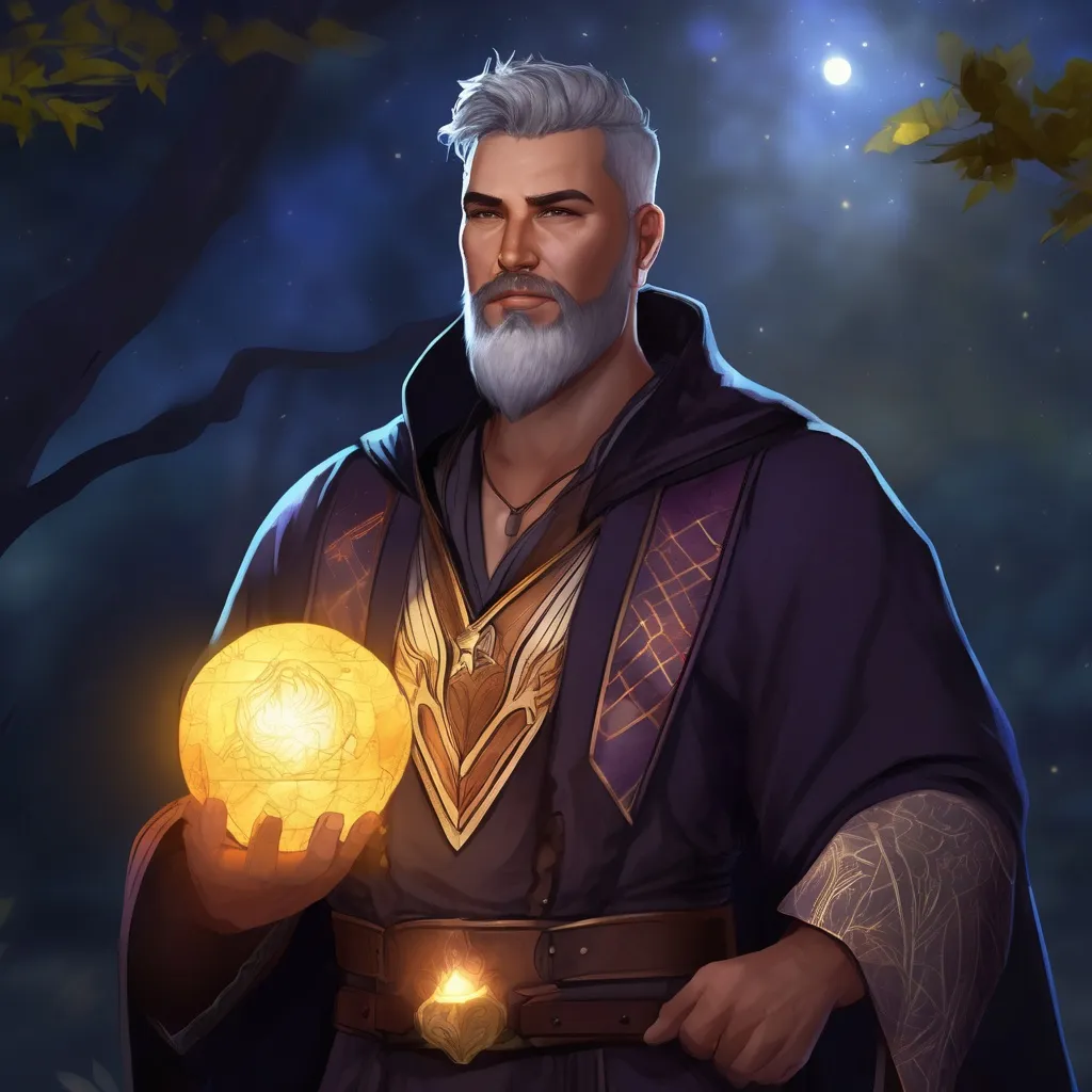 Prompt: (Full body) male stocky astral magus with short hair and beard, open shirt, in dark lit nature background, pathfinder, d&d setting, in a realistic digital art style