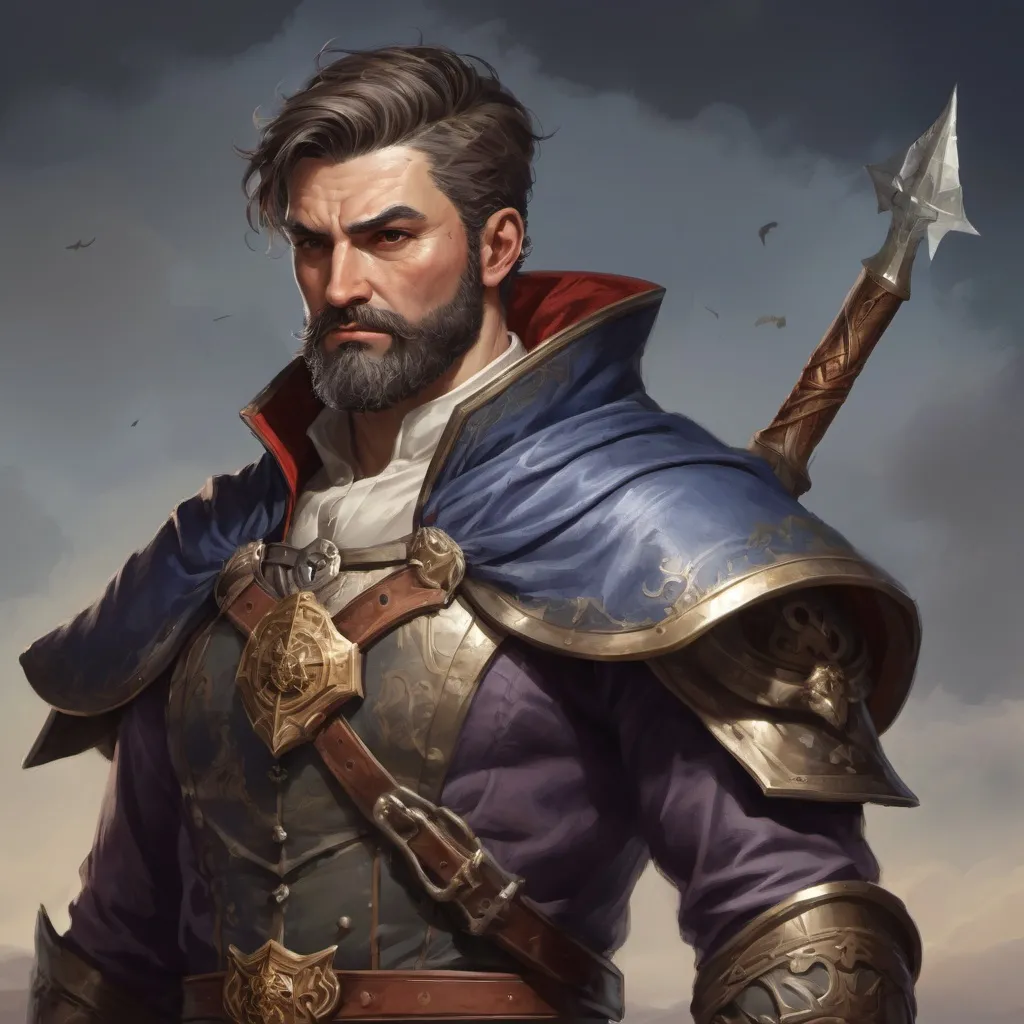 Prompt: Male stocky heavy-set italian royal magus with short-cut hair and beard, on a windy battlefield, pathfinder, d&d setting, in a realistic high quality digital art style, enhanced shadow quality