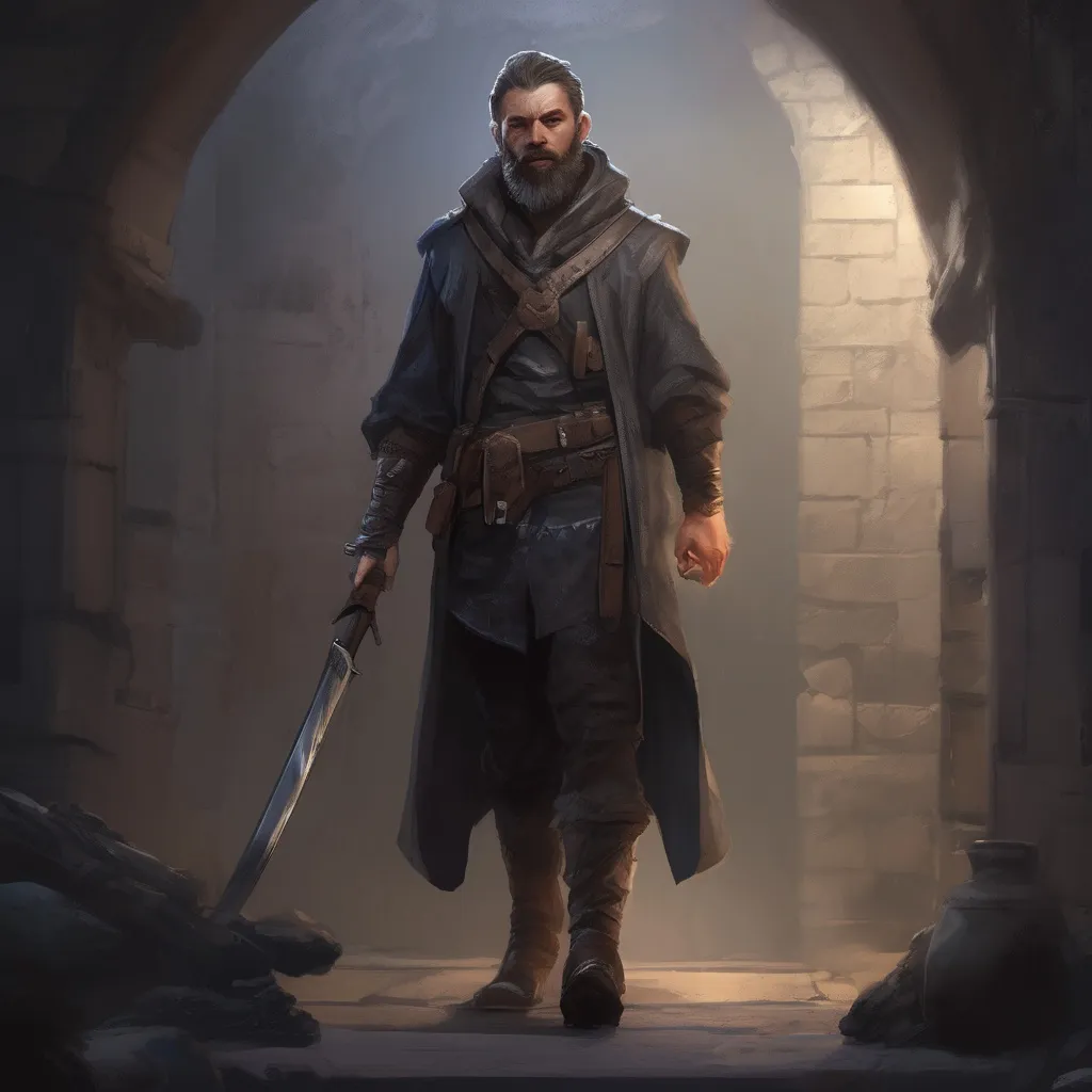 Prompt: (Full body) male stocky young witch with grey short-cut hair and beard, in a dark room, pathfinder, d&d setting, in a realistic digital art style