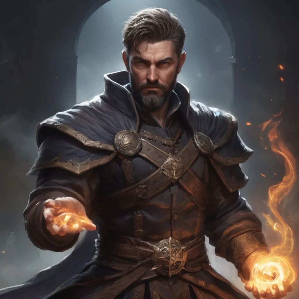 Prompt: (torso) Male stocky large mature fit battle-mage with short-cut hair and beard, engaged in combat casting a light-spell in movement, pathfinder, d&d setting, realistic, enhanced shadow quality