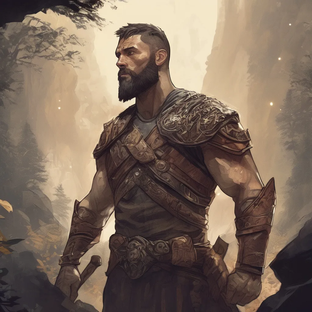 Prompt: (Full body) male handsome large muscular young albanian warrior with short hair and beard, outside of a cave by a forest at night, pathfinder, d&d setting, in a realistic high quality digital art style