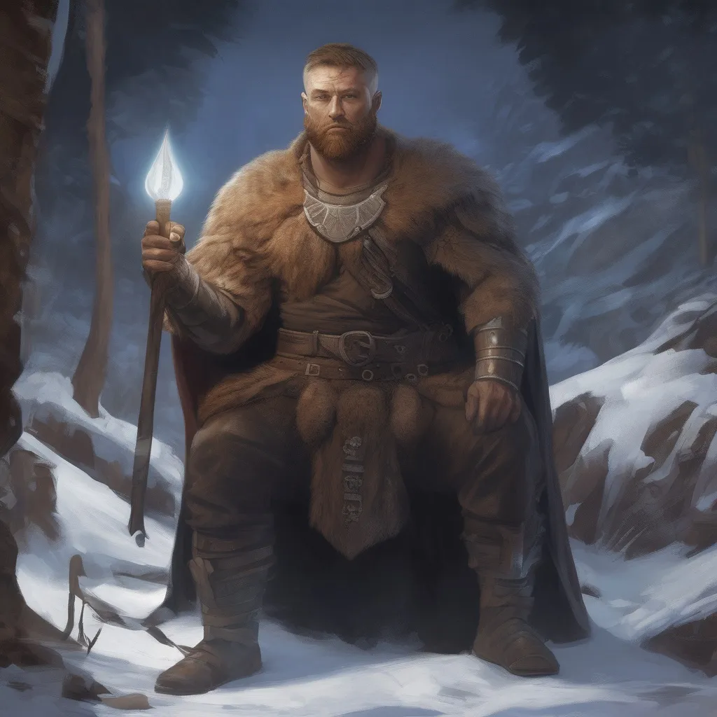 Prompt: (Full body) male handsome large muscular icelandic druid with short hair and beard, outside of a cave by a forest at night, pathfinder, d&d setting, in a realistic high quality digital art style