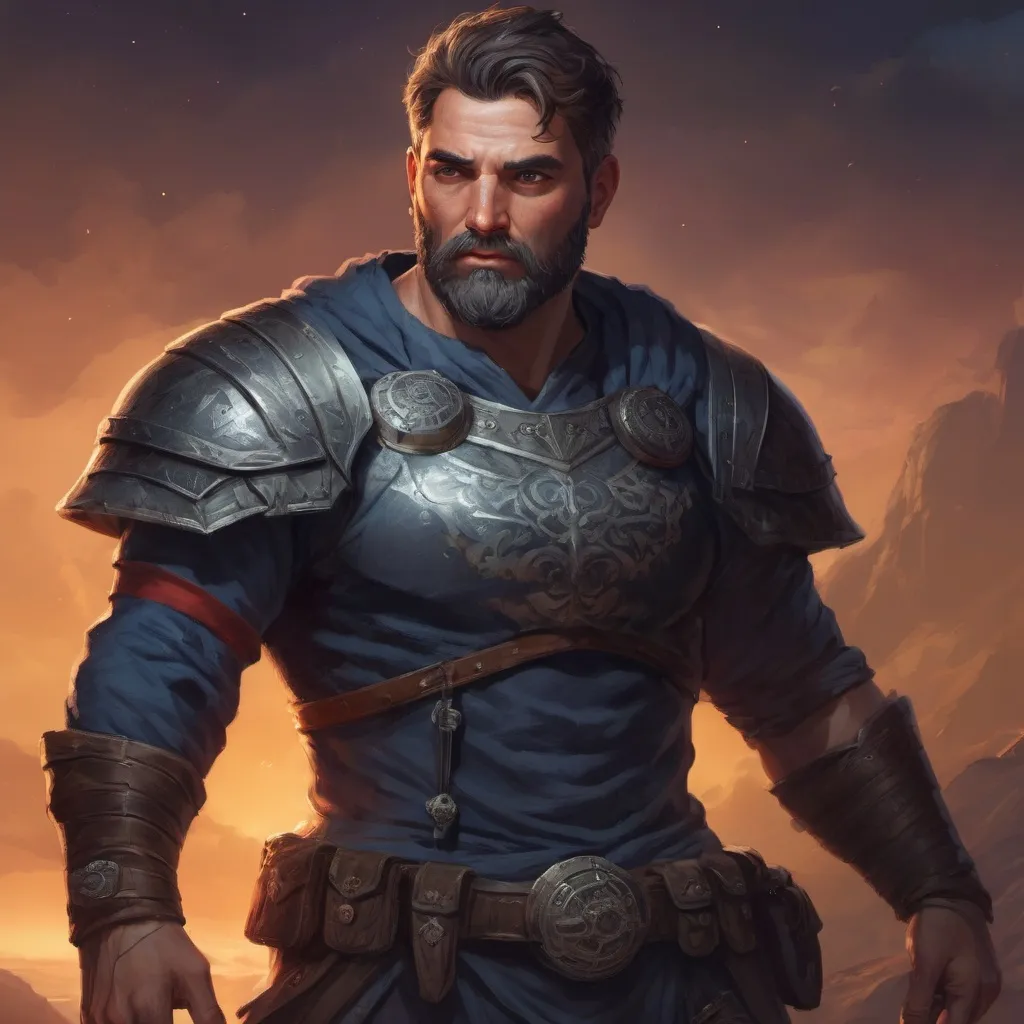 Prompt: Male stocky large mature greek fighter with short-cut hair and beard, exploring a dark astral plane, pathfinder, d&d setting, in a realistic high quality digital art style, enhanced shadow quality, colorful