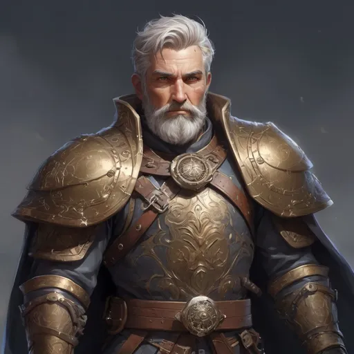 Prompt: (torso) Male stocky mature magical cleric with short-cut hair and beard, on a battlefield, in combat, holding a magic staff, bright aura, pathfinder, d&d setting, in a realistic high quality digital art style, enhanced shadow quality