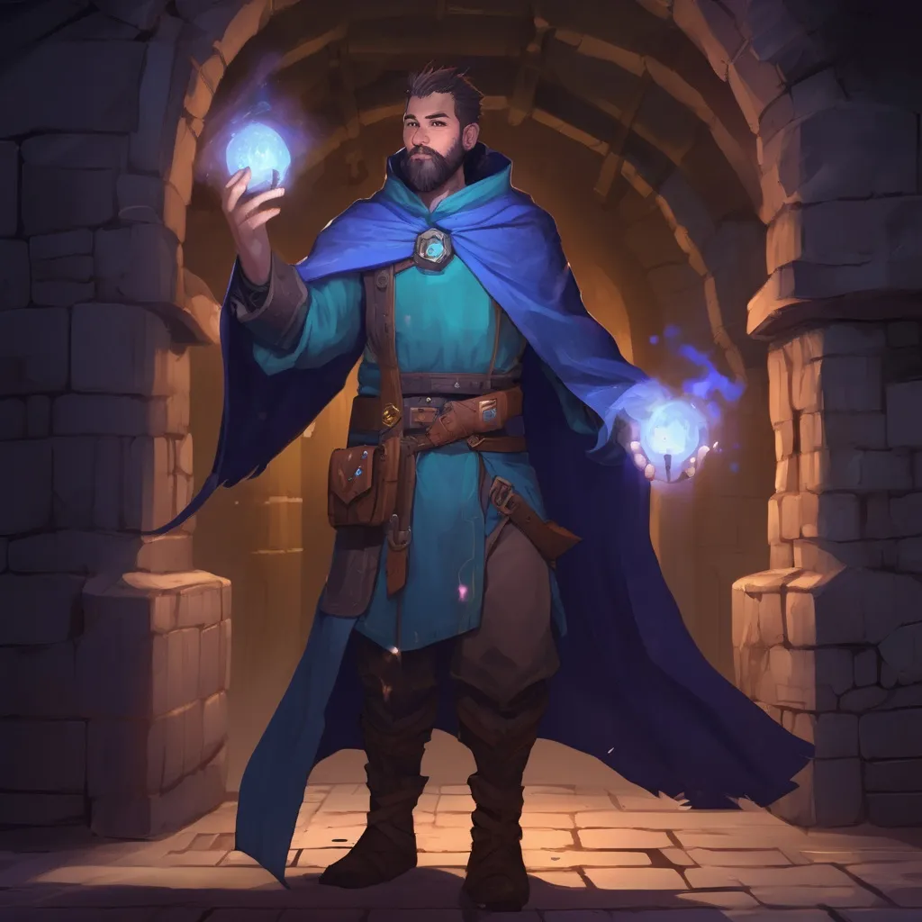 Prompt: (Full body) male big-chested astral-mage with short hair and beard, in a dungeon at night, pathfinder, d&d setting, in a realistic digital art style