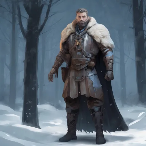 Prompt: (Full body) male handsome large muscular young arctic wizard with short hair and beard, outside of a cave by a forest at night, pathfinder, d&d setting, in a realistic high quality digital art style