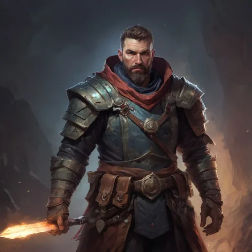 Prompt: Male stocky large mature warrior with short-cut hair and beard, exploring a dark astral dimention, pathfinder, d&d setting, in a realistic high quality digital art style, enhanced shadow quality, colorful