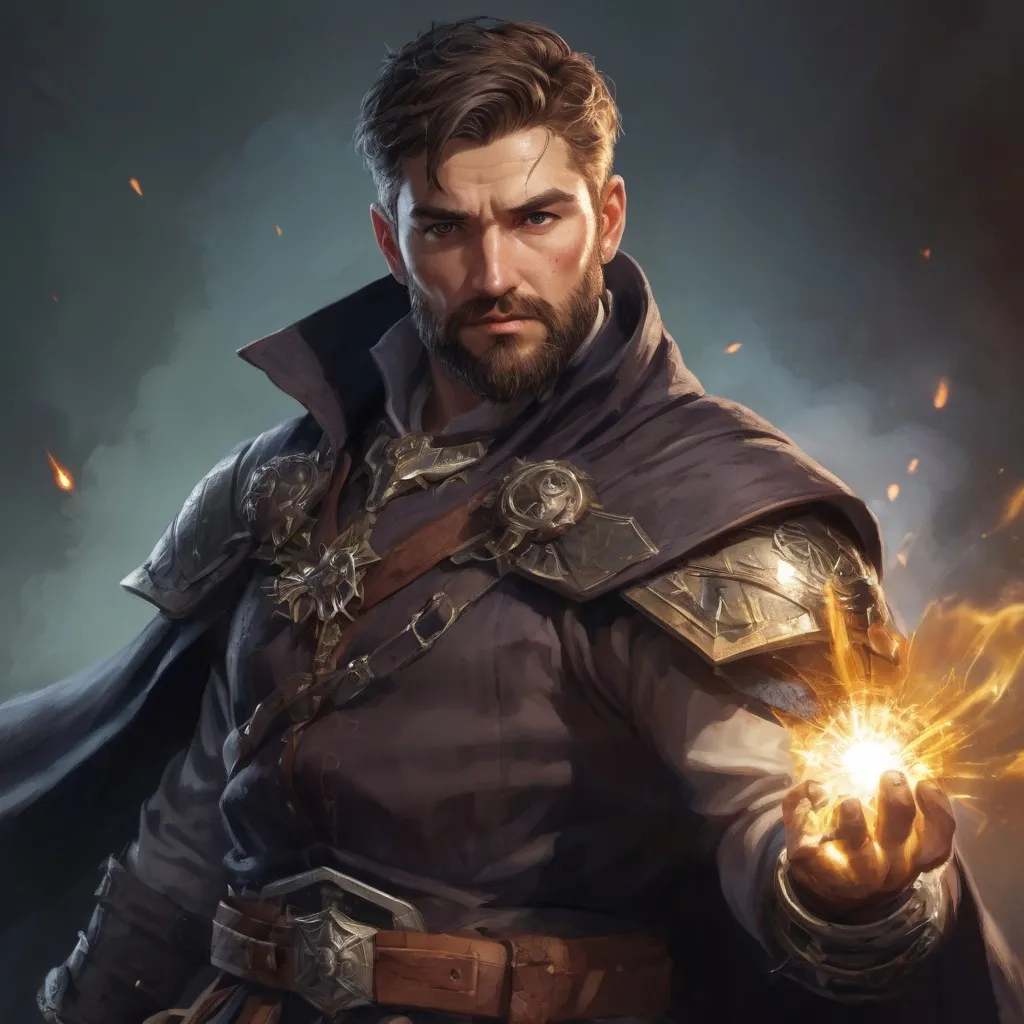 Prompt: (torso) Male stocky large mature fit battle-mage with short-cut hair and beard, engaged in combat casting a light-spell  nature, pathfinder, d&d setting, realistic, enhanced shadow quality