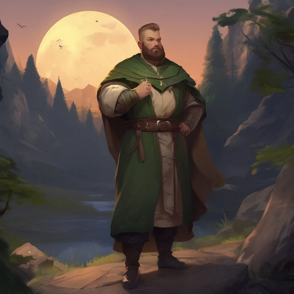 Prompt: (Full body) male stocky irish cleric with short hair and beard, big arms, in nature at night, pathfinder, d&d setting, in a realistic digital art style