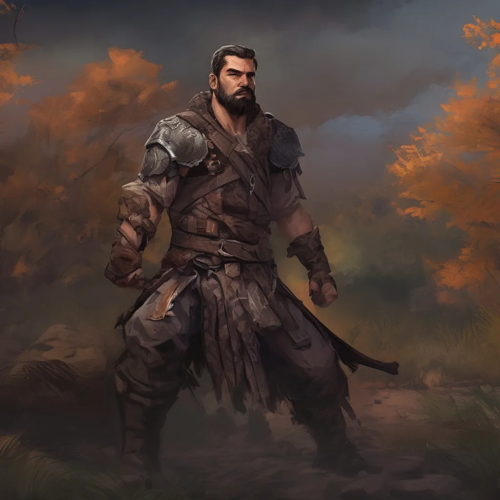 Prompt: (Full body) male stocky martial fighter with hairy chest and short hair and beard, in nature at night, pathfinder, d&d setting, in a realistic digital art style