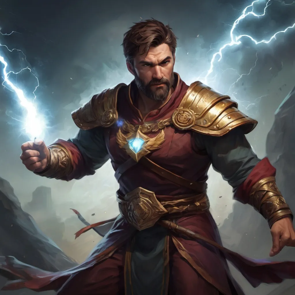 Prompt: (torso) Male stocky large muscular mature druid with short-cut brown hair and beard, engaged in combat casting a lightning spell inside of a dark dungeon, pathfinder, d&d setting, in a realistic high quality digital art style, enhanced shadow quality, wearing colorful robes