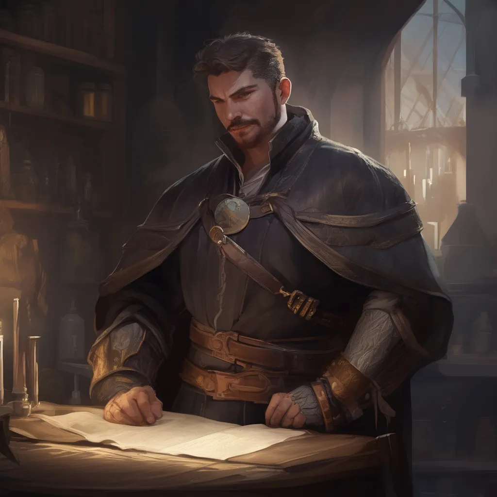 Prompt: (Full body) male stocky alchemist with short hair and mustache,  in a dark room, pathfinder, d&d setting, in a realistic digital art style