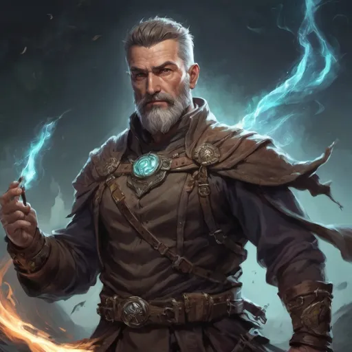 Prompt: (head and torso) Male heavy-set fit 45-year old druid with short-cut hair and beard, holding magic-spell, in a windy nature at night, pathfinder, d&d setting, enhanced shadow quality