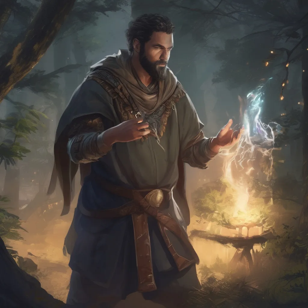 Prompt: (Full body) male large albanian druid with short-cut hair and beard, casting a magical spell, outside of a forest at night, pathfinder, d&d setting, in a realistic digital art style