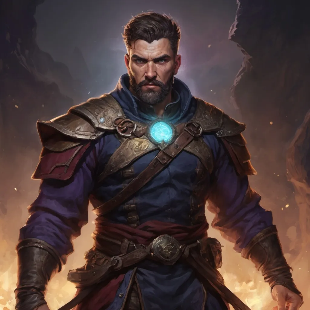 Prompt: Male stocky large mature albanian fighter with short-cut hair and beard, exploring a dark astral magical dungeon in combat, pathfinder, d&d setting, in a realistic high quality digital art style, enhanced shadow quality, colorful