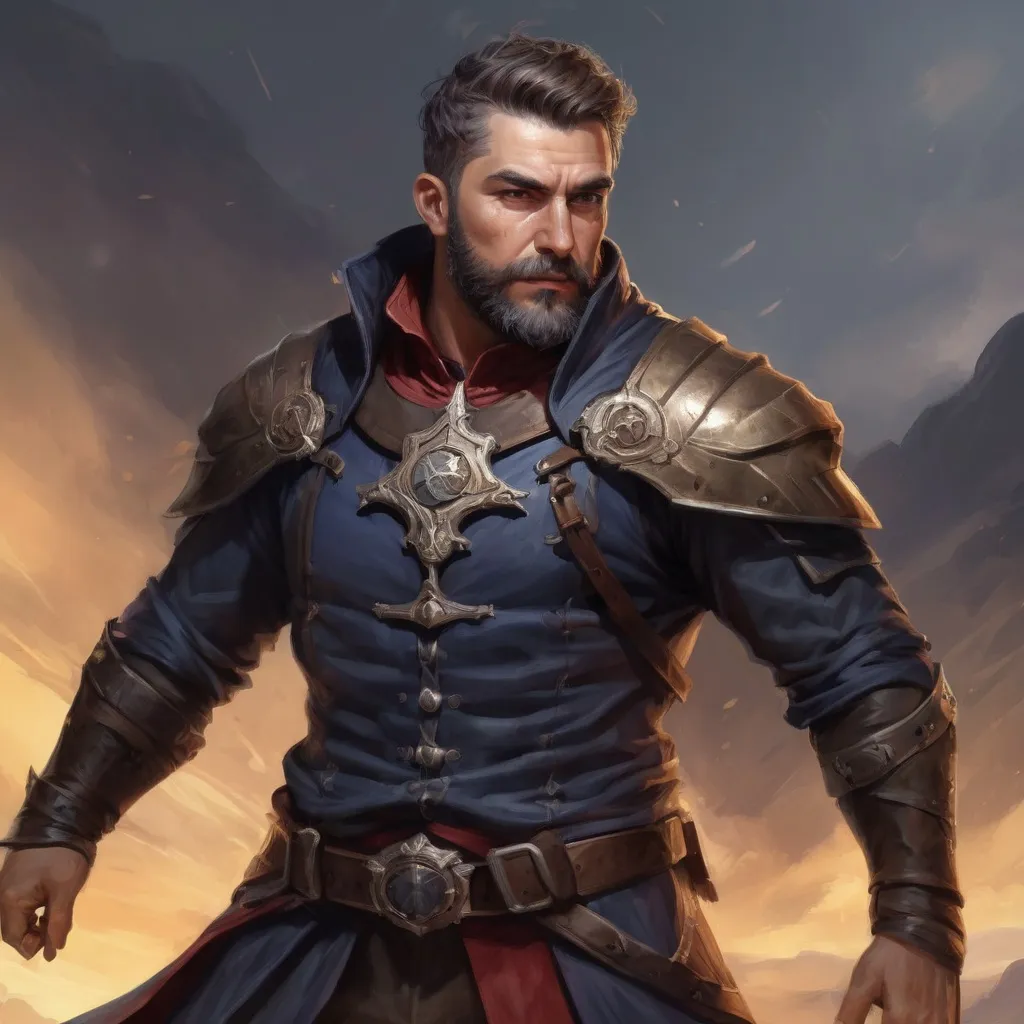 Prompt: Male stocky heavy-set Chilean royal magus with short-cut hair and beard, casting spell on a windy battlefield, pathfinder, d&d setting, in a realistic high quality digital art style, enhanced shadow quality