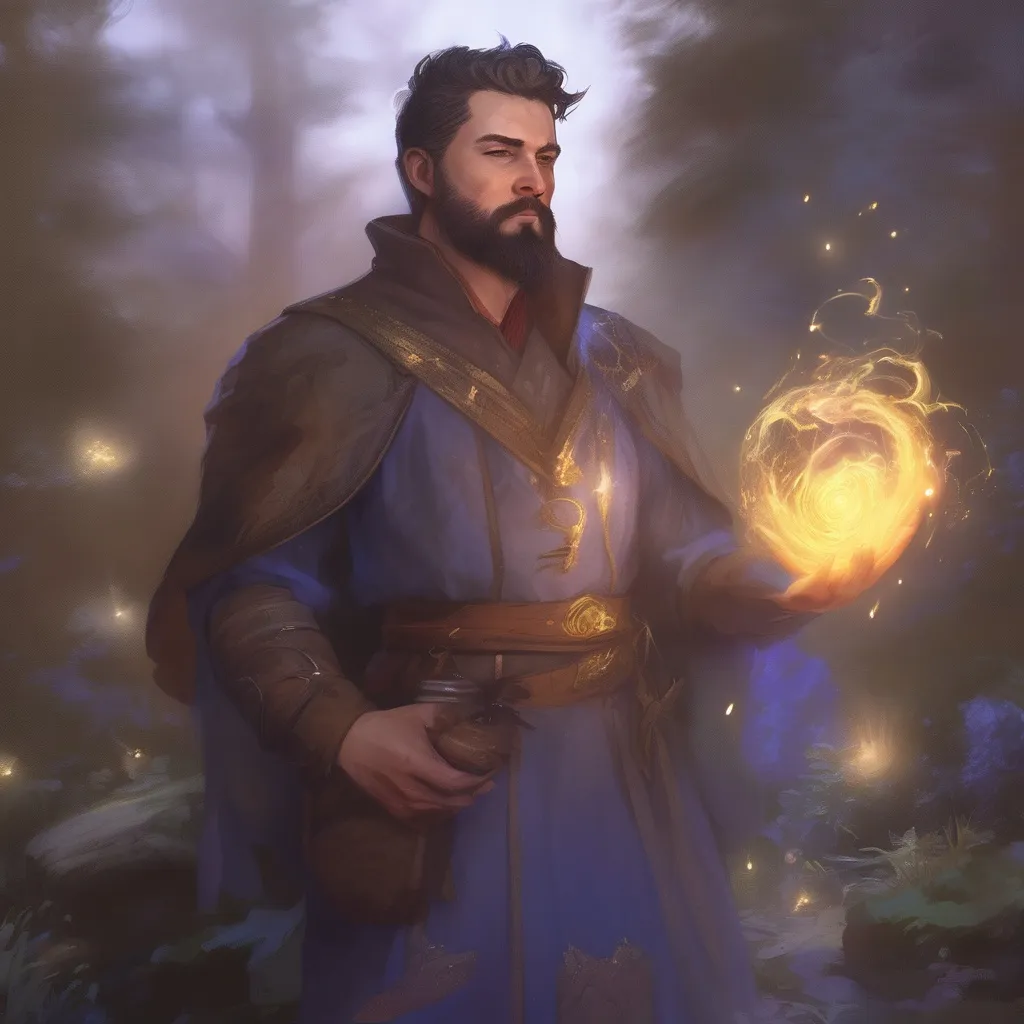 Prompt: (Full body) male stocky magus with short-cut hair and beard, casting a swirly astral-spell, in nature at night pathfinder, d&d setting, in a realistic digital art style