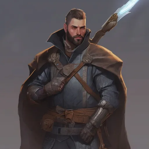 Prompt: (Full body) male stocky young noble bandit with short-cut hair and beard, in a dark room, pathfinder, d&d setting, in a realistic digital art style