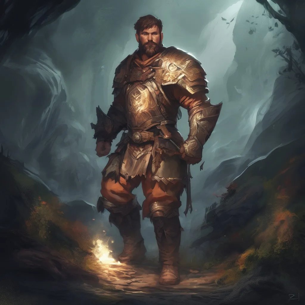 Prompt: (Full body) male handsome large muscular magical cleric with short hair and beard, outside of a cave by a forest at night, pathfinder, d&d setting, in a realistic high quality digital art style