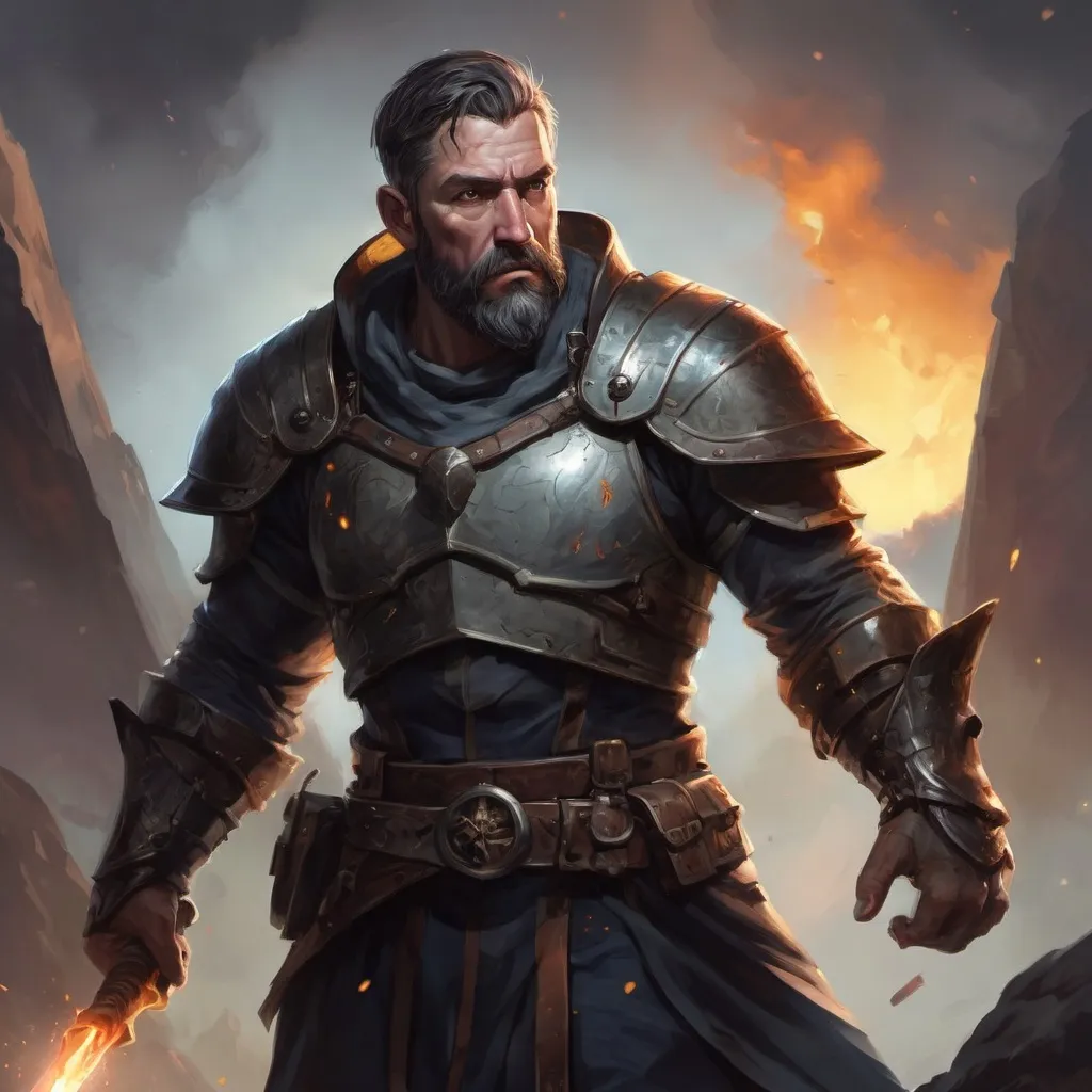 Prompt: Male stocky large mature warrior with short-cut hair and beard, exploring a dark astral dimention, pathfinder, d&d setting, in a realistic high quality digital art style, enhanced shadow quality, colorful