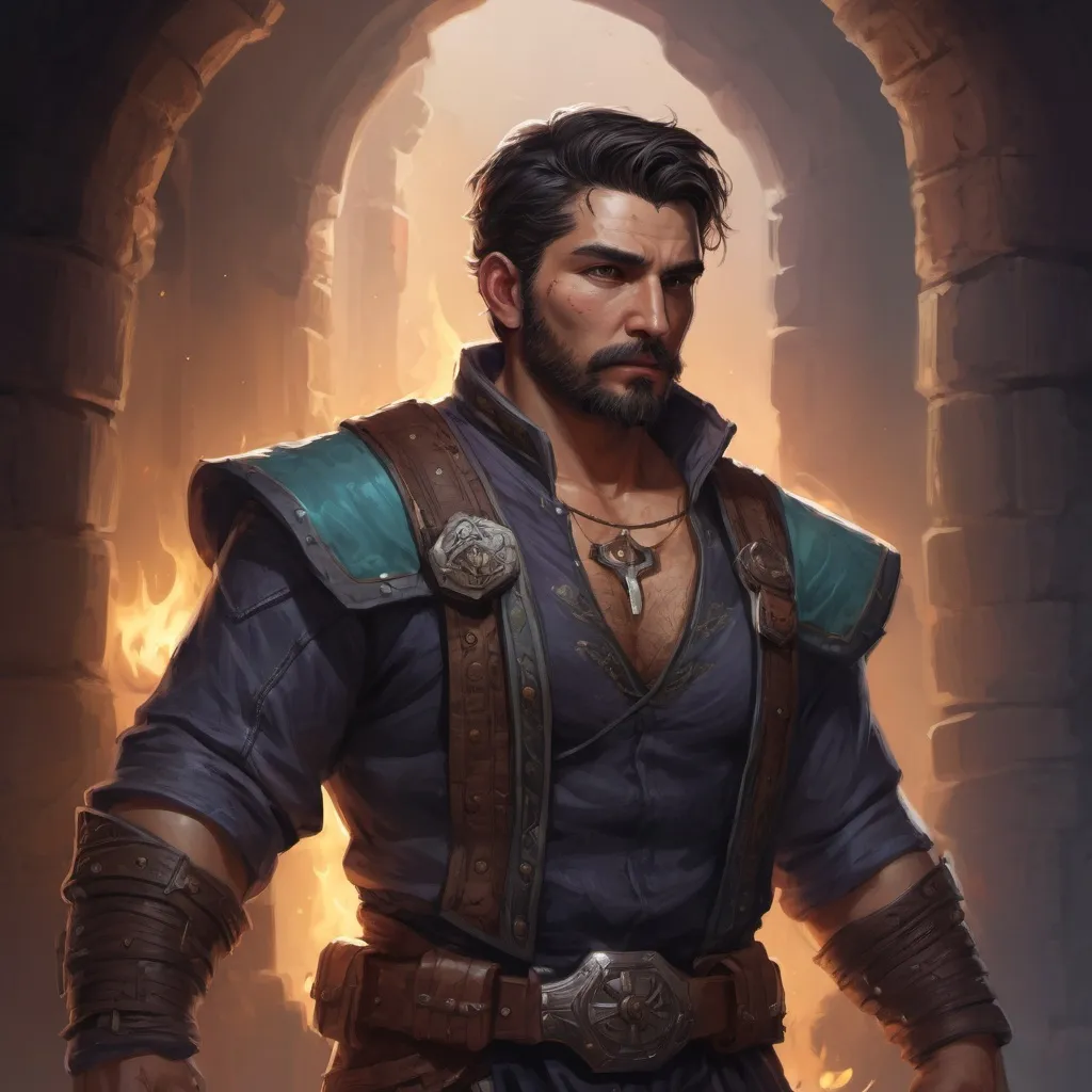 Prompt: Male stocky large mature mexican fighter with short-cut hair and beard, exploring a dark astral dungeon, pathfinder, d&d setting, in a realistic high quality digital art style, enhanced shadow quality, colorful