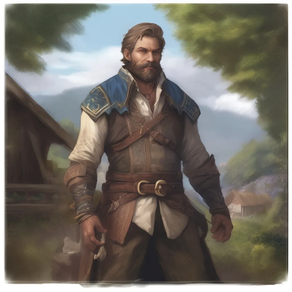 Prompt: (Full body) male handsome large norwegian arcanist with short hair and beard, by a small fantasy village, pathfinder, d&d setting, in a realistic high quality digital art style