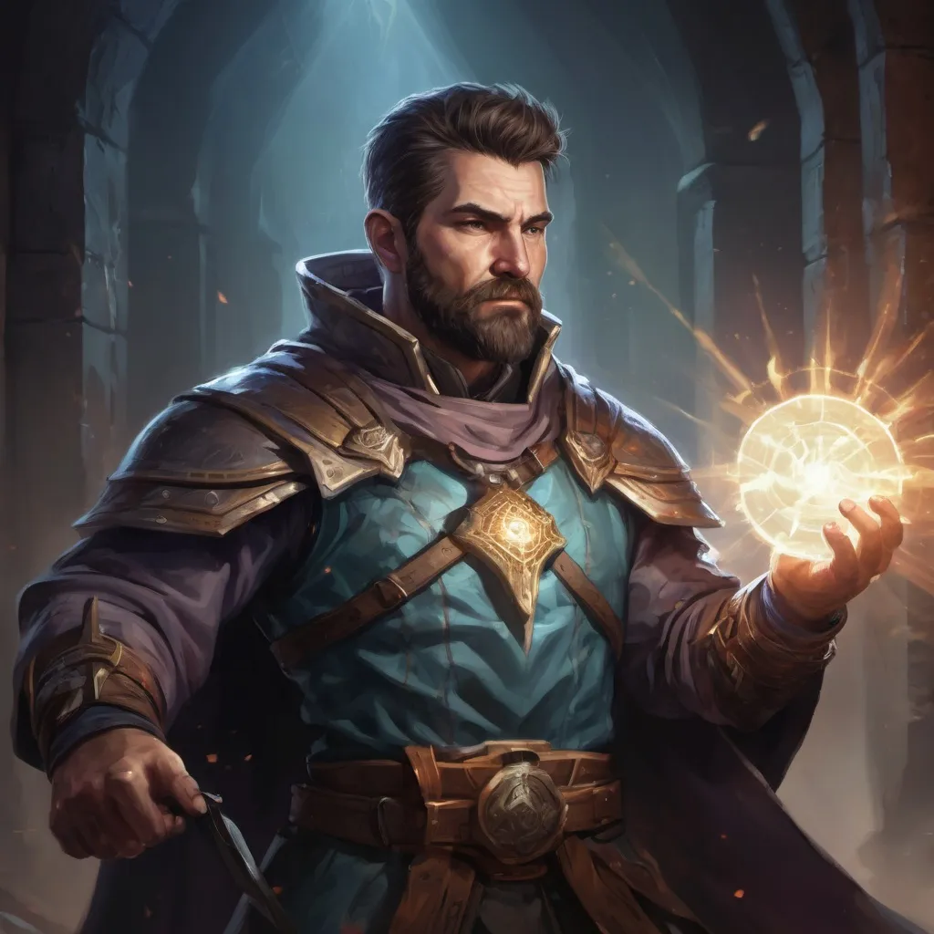 Prompt: Male stocky large mature cleric with short-cut hair and beard, engaged in combat casting a prismatic-light spell inside of a dark dungeon, pathfinder, d&d setting, in a realistic high quality digital art style, enhanced shadow quality, colorful