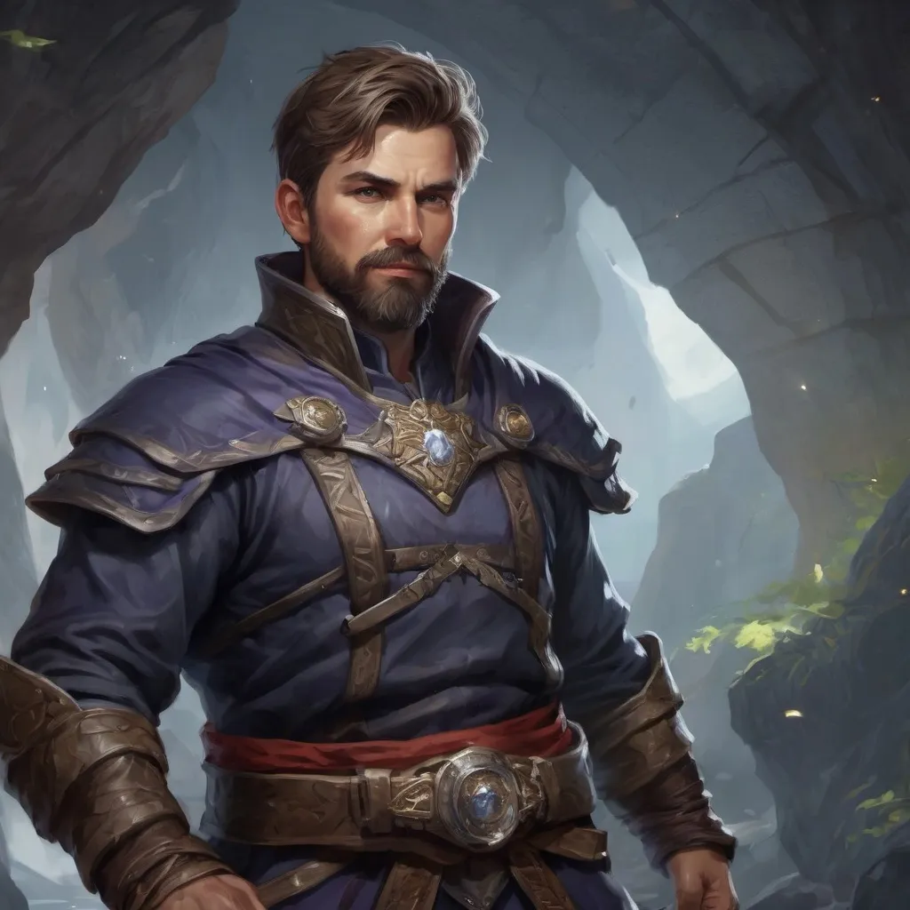 Prompt: male stocky heavy-set royal stealth-mage with short-cut hair and beard, hairy chest, casting swirly bright spell, in windy valley, pathfinder, d&d setting, realistic high quality, enhanced shadow quality