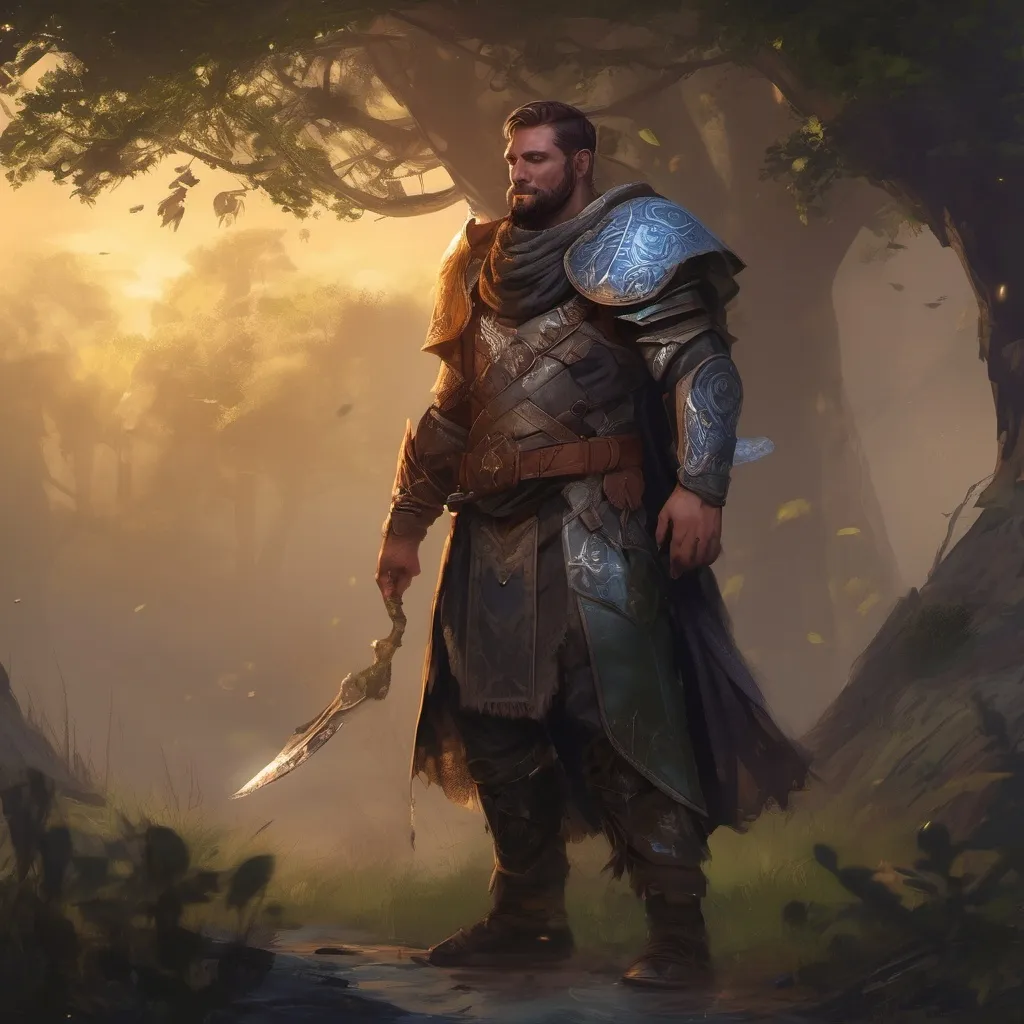 Prompt: (Full body) male stocky druid with short-cut hair and beard, in leather armor, casting a swirly nature-spell, in nature at night pathfinder, d&d setting, in a realistic digital art style