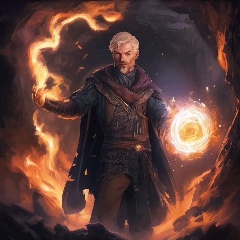 Prompt: (Full body) male young arcanist with short blonde hair and beard, casting swirly eldritch spell, in a dark cave by a forest, pathfinder, d&d setting, in a realistic high quality digital art style