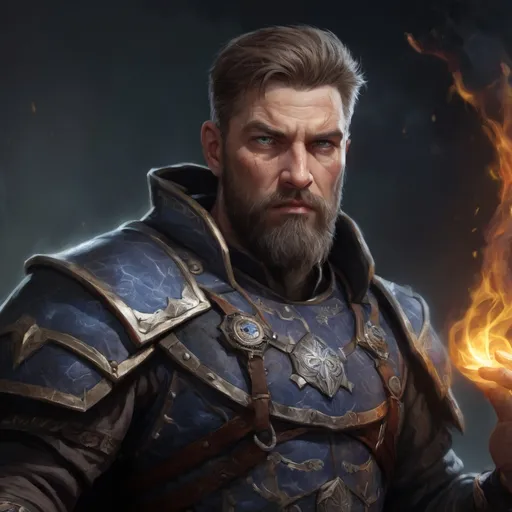 Prompt: (torso) Male stocky large mature Icelandic handsome battle-mage with short-cut hair and beard, engaged in combat casting an arcane-spell inside of a dark dungeon, in movement, pathfinder, d&d setting, realistic, enhanced shadow quality, colorful