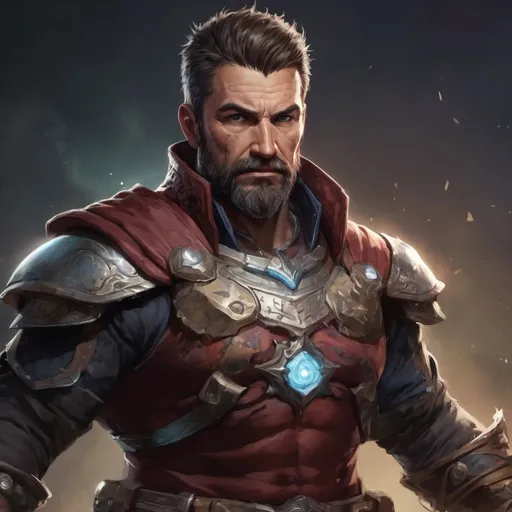 Prompt: (torso) Male stocky large beefy muscular 42-year old battle-mage with short hair and beard, hairy chest, engaged in combat casting an magical arcane-spell, villiage under siege at night, in movement, pathfinder, d&d setting, realistic, enhanced shadow quality, colorful